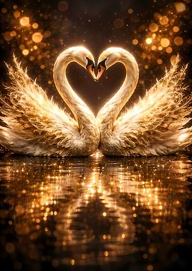 Swans Couple - Luxury Animal Wall Art - Romantic Gift Decor