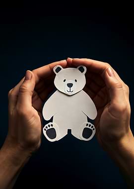 Paper Bear Protected by Hands