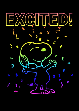 Excited Snoopy with Rainbow Confetti