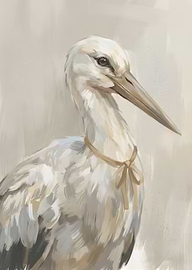 Elegant Stork Portrait with Ribbon