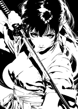 Black and White Anime Swordswoman