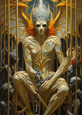 Caged Angel with Roses and Chains