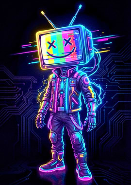 Neon TV Head Character