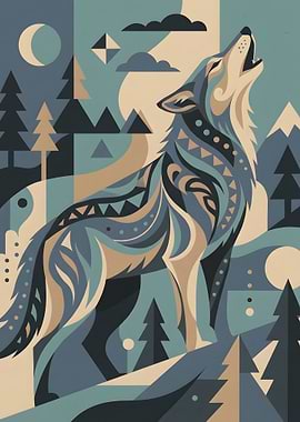 Geometric Wolf Howling at the Moon
