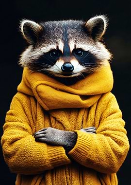 Raccoon in Yellow Sweater Portrait