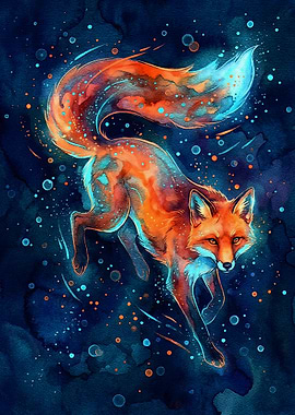 Watercolor Fox in Cosmic Blue