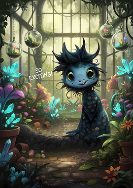 Excited Creature in a Lush Greenhouse