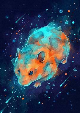 Cosmic Hamster Watercolor Art
