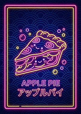 Neon Apple Pie Kawaii Illustration