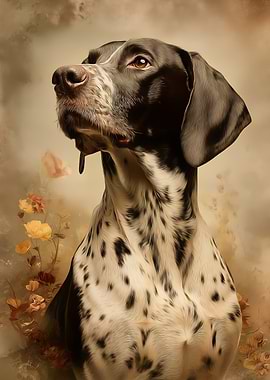 German Shorthaired Pointer Portrait with Floral Accents