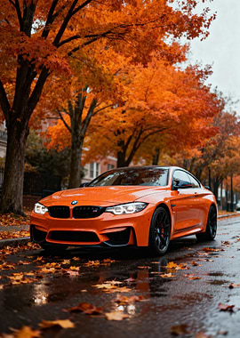 Orange BMW in Autumn Setting