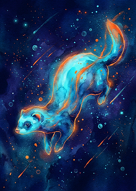 Cosmic Ferret Watercolor Painting