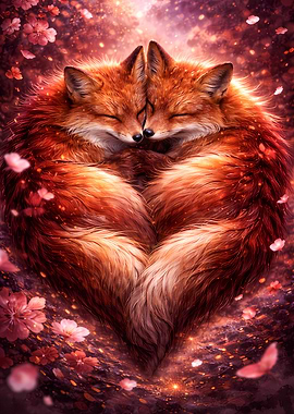 Foxes Couple - Luxury Animal Wall Art - Romantic Gift Decor