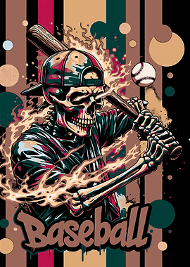 Baseball Skeleton with Bat Illustration