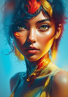 Portrait of a woman with colorful hair