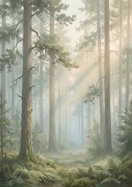 Misty Forest Landscape Painting