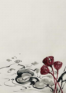 Lotus Pond Sumi-e Painting