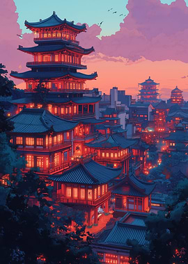 Asian Architecture at Dusk