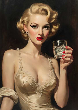 1940s Blonde Drinking Vodka On The Rocks