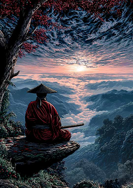 Samurai Contemplation at Mountain Sunrise