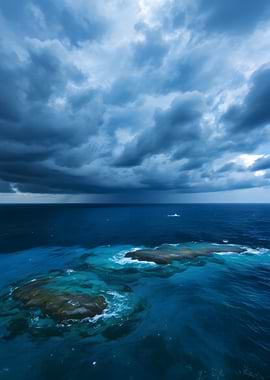 Stormy Ocean with Coral Reefs