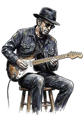 Eric Clapton playing guitar illustration