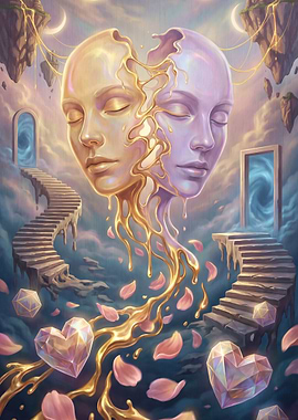 Dreamy Dual Face with Golden Flow