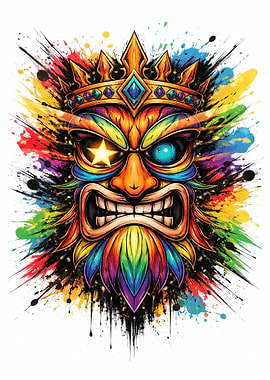Colorful Tiki Mask with Crown