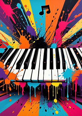 Colorful Piano Keys with Paint Splatters