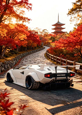 White Lamborghini in Autumn Landscape