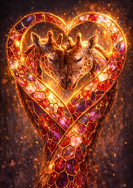 Giraffe Couple - Luxury Animal Wall Art - Romantic Gift Decor