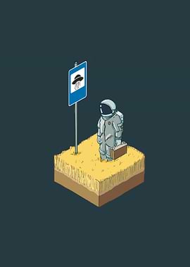 Astronaut Waiting for UFO Bus