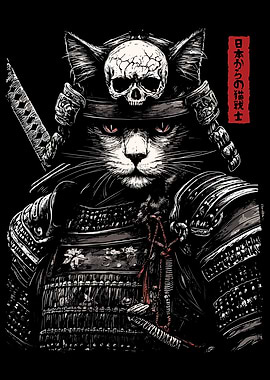 Samurai Cat Warrior Illustration