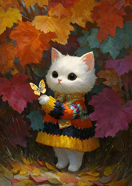 Autumn Cat with Butterfly