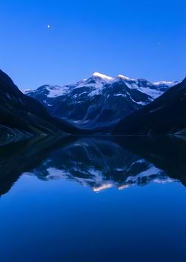 Mountain Reflection on Lake at Night