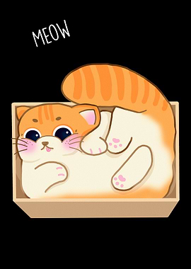 Cute Cat in Box Illustration