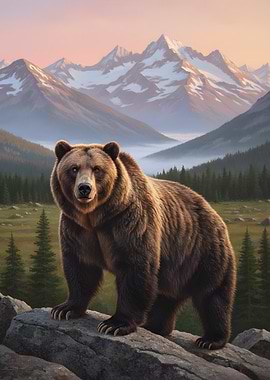 Grizzly Bear in Mountain Landscape