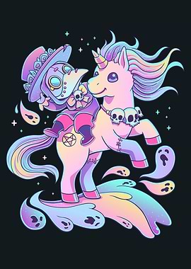 Pastel Plague Doctor Riding Unicorn