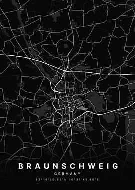 Braunschweig Germany Black and White Map