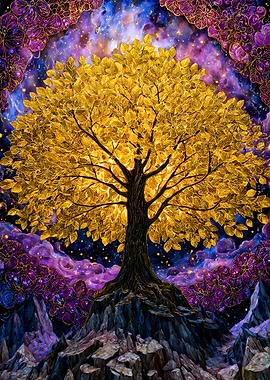Golden Tree Cosmic Fantasy Art