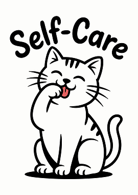 Self-Care Cat Cartoon