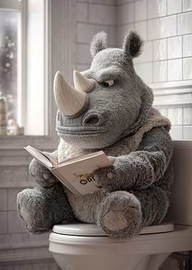 Rhino Reading on Toilet