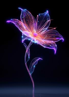 Glowing Neon Flower on Black Background