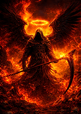 Winged Grim Reaper in Fiery Abyss