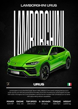 Lamborghini Urus Green Car Poster