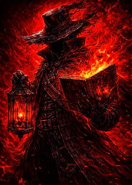 Fiery Hunter with Lantern and Book