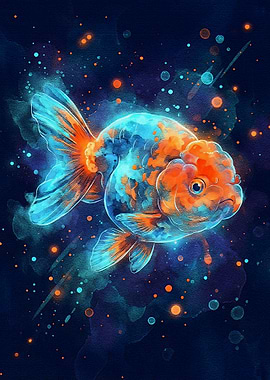 Watercolor Goldfish in Cosmic Space