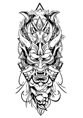 Black and White Oni Mask Illustration