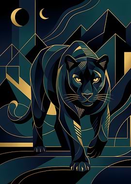 Art Deco Black Panther Illustration