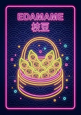 Edamame Neon Sign Cute Food Art